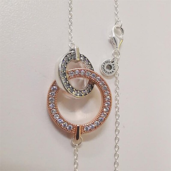 Pandora Signature Two Tone Intertwined Circles Necklace Israel