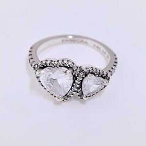 PANDORA Silver S925 ALE Sparkling Halo Hearts Ring