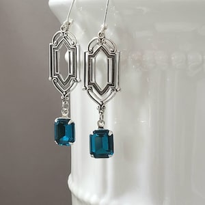 Blue Rhinestone Art Deco Earrings - Art Deco Jewelry - 1920s Flapper Earrings - Edwardian Earrings - Edwardian Jewelry - Vintage Style