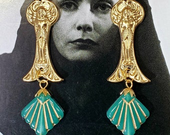 Pharaoh Art Deco Earrings - Egyptian Revival Jewelry - King Tut Assemblage Earrings - 1920s Art Deco Jewelry - Vintage Style