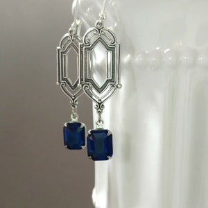 Sapphire Blue Art Deco Earrings - Art Deco Jewelry - 1920s Wedding - Vintage Style Earrings - Reproduction Jewelry - Bridesmaid Gift