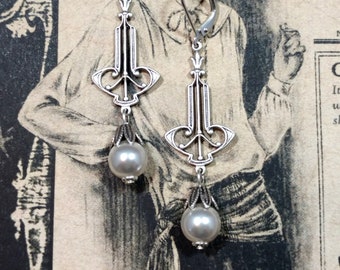 Art  Pearl Deco Earrings - 1920s Art Deco Jewelry - 1920s Bridal Earrings - Edwardian Style Jewelry - Vintage Style