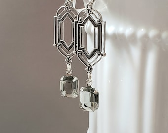Black Diamond Art Deco Earrings - Art Deco Jewelry - 1920s Wedding - Edwardian Reproduction Jewelry - Edwardian Earrings