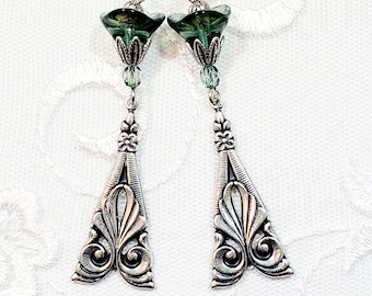 Dainty Flower Earrings - Art Nouveau Style - Suffragette Jewelry - Assemblage Earrings - Alfons Mucha - Edwardian Style Jewelry