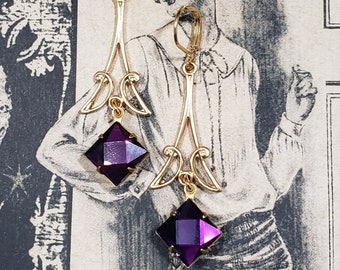 Purple Art Deco Earrings - Art Deco Jewelry - 1920s Flapper - Art Nouveau Earrings - Art Nouveau Jewelry - Vintage Style