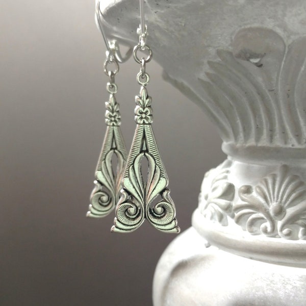 Silver Art Deco Earrings - Art Deco Jewelry - Art Nouveau Earrings - Reproduction Jewelry - Belle Epoque - Boheme Bijou