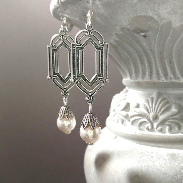 Art Deco Pearl Earrings for Bride - 1920s Art Deco Jewelry - Edwardian Style Jewelry - 1920s Earrings for Bridesmaids