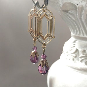 Purple Crystal Earrings 1920s Art Deco Jewelry Purple Bridal Earrings Flapper Jewelry 1920s Vintage Style image 8