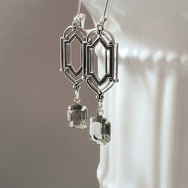 Black Diamond Art Deco Earrings - Art Deco Jewelry - 1920s Wedding - Edwardian Reproduction Jewelry - Edwardian Earrings