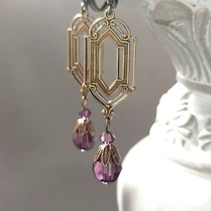 Purple Crystal Earrings 1920s Art Deco Jewelry Purple Bridal Earrings Flapper Jewelry 1920s Vintage Style image 1
