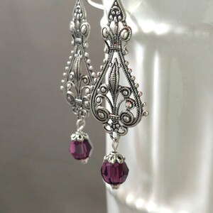 Purple Crystal Earrings Edwardian Style Jewelry Purple Victorian Earrings Edwardian Reproduction Vintage Style Bild 3