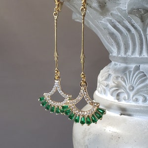 Green Art Deco Earrings - Bridal Rhinestone Flapper Jewelry - 1920s Art Deco Jewelry - Great Gatsby Wedding - 1920s Bride - Vintage Style