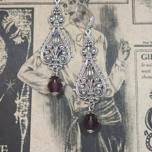 Purple Crystal Earrings Edwardian Style Jewelry Purple Victorian Earrings Edwardian Reproduction Vintage Style Bild 6