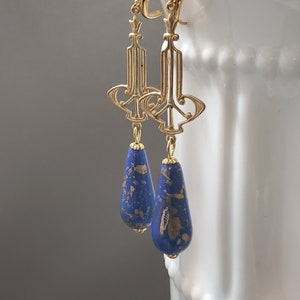 Blue and Gold Art Deco Earrings - 1920s Art Deco Jewelry - Egyptian Revival Jewelry - 1920s Earrings - Vintage Style