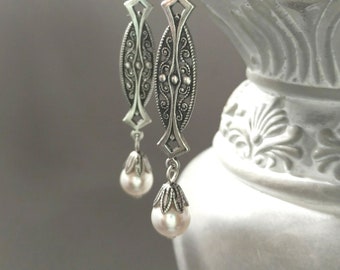 1920s Art Deco Earrings - Art Deco Jewelry - Bridal Handmade Earrings - Gatsby Wedding - Edwardian Jewelry - Vintage Style