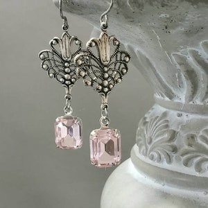 Pink Art Nouveau Earrings - Art Nouveau Silver Jewelry - Gilded Age Earrings - Edwardian Style Jewelry - Vintage Style