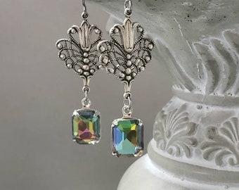 Art Nouveau Drop Earrings - Edwardian Style Jewelry - Gilded Age - Victorian Era Earrings - Art Nouveau Silver Jewelry - Alfons Mucha