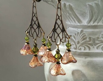 Art Nouveau Assemblage Earrings - Art Nouveau Style Jewelry - Vintage Style Chandelier Earrings - Reproduction Jewelry