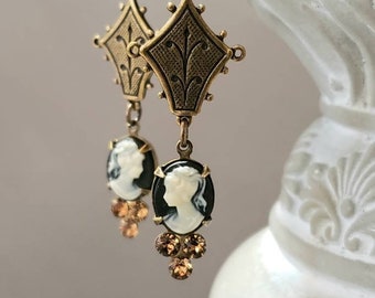 Edwardian Cameo Earrings - Jane Austen Jewelry - Gilded Age Earrings - Victorian Era Jewelry - Regency Reproduction