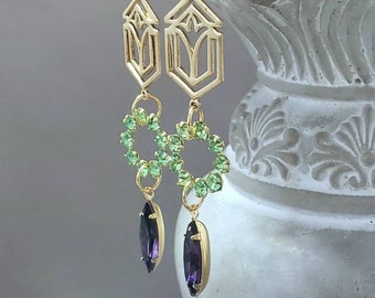 Suffragette Jewelry - Assemblage Earrings - Vintage Inspired Jewelry - Geometric Art Deco Earrings