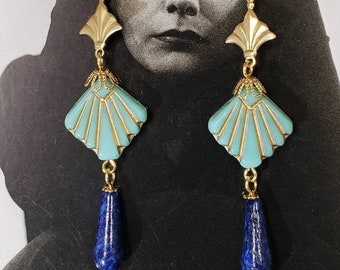 Egyptian Revival Assemblage Earrings - Egyptian Revival Jewelry - King Tut Earrings - 1920s Art Deco Jewelry - Vintage Style