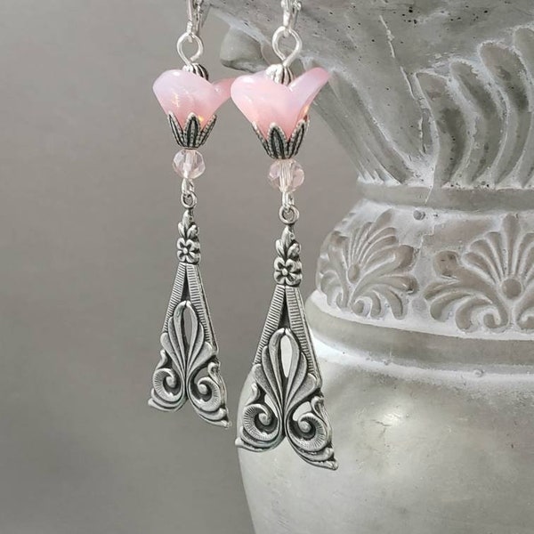 Pendientes de flores Art Nouveau - Joyería Art Déco de los años 20 - Alfons Mucha - Pendientes de ensamblaje - Joyería de estilo eduardiano