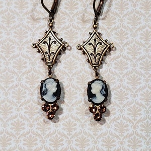 Edwardian Cameo Earrings - Jane Austen Jewelry - Gilded Age Earrings - Victorian Era Jewelry - Regency Reproduction