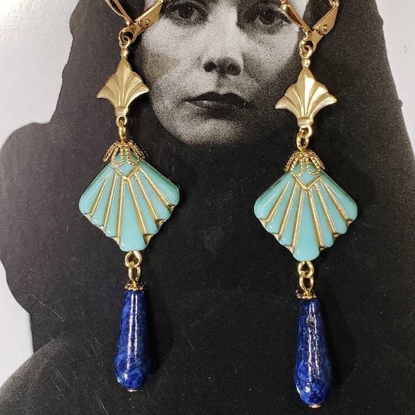 Egyptian Revival Assemblage Earrings - Egyptian Revival Jewelry - King Tut Earrings - 1920s Art Deco Jewelry - Vintage Style