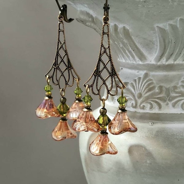 Art Nouveau Assemblage Earrings - Art Nouveau Style Jewelry - Vintage Style Chandelier Earrings - Reproduction Jewelry