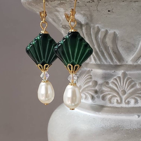 Fan Earrings Art Deco - Reproduction Art Deco Jewelry - 1920s Earrings - Flapper Jewelry - 1920s Bride - Vintage Style