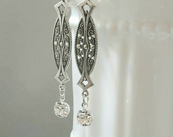 Art Deco Filigree Earrings - Flapper Jewelry - 1920s Bride - Reproduction Art Deco Jewelry - 1920s Earrings - Great Gatsby Wedding