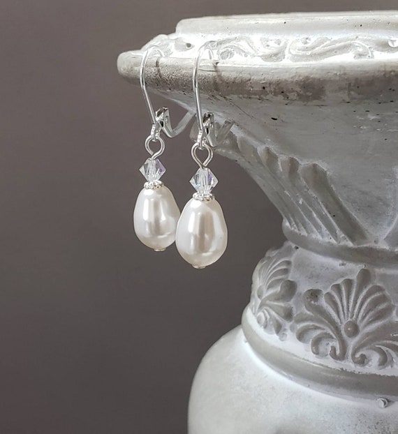 Simple Pearl Drop Earrings - Dainty Pearl Earrings - Vintage Style Bridal Jewelry - 1920s Bride - Regency Reproduction