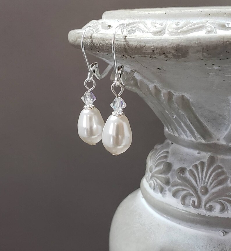 Simple Pearl Drop Earrings Dainty Pearl Earrings Vintage Style Bridal Jewelry 1920s Bride Regency Reproduction image 1
