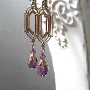 Purple Crystal Earrings 1920s Art Deco Jewelry Purple Bridal Earrings Flapper Jewelry 1920s Vintage Style image 7