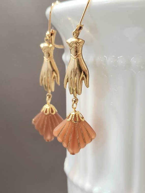 Art Deco Fan Earrings - Art Deco Jewelry - 1920s Flapper - Assemblage Earrings - Art Nouveau Jewelry - Vintage Style