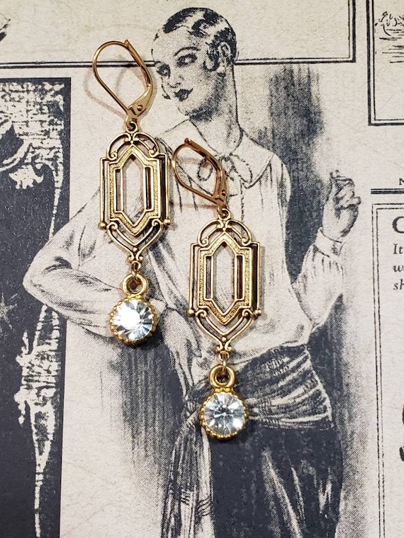 Art Deco Bridal Earrings - Art Deco Jewelry - 1920s Earrings - Great Gatsby Jewelry - Edwardian Vintage Style