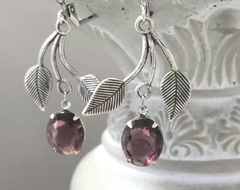 Purple and Silver Art Nouveau Earrings - Alfons Mucha - Edwardian Style Jewelry - Gilded Age Earrings - 1920s Art Deco Jewelry -