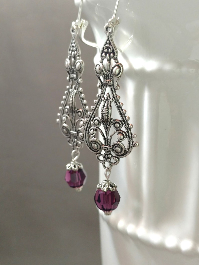 Purple Crystal Earrings Edwardian Style Jewelry Purple Victorian Earrings Edwardian Reproduction Vintage Style Bild 3