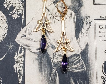 Purple and Gold Art Deco - 1920s Art Deco Jewelry - Flapper Earrings - Great Gatsby Wedding - Vintage Style Jewelry for Bridesmaid