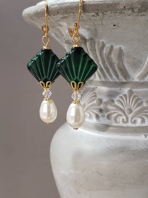 Fan Earrings Art Deco - Reproduction Art Deco Jewelry - 1920s Earrings - Flapper Jewelry - 1920s Bride - Vintage Style