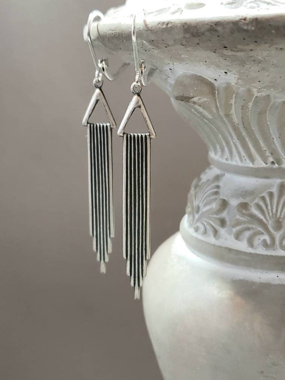 Silver Waterfall Art Deco Earrings - Art Deco Jewelry - 1920s Geometric Earrings - Great Gatsby Jewelry - Vintage Style