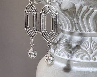 Silver Crystal Flapper Earrings - 1920s Art Deco Jewelry - Great Gatsby Wedding - 1920s Earrings - Edwardian Style Jewelry