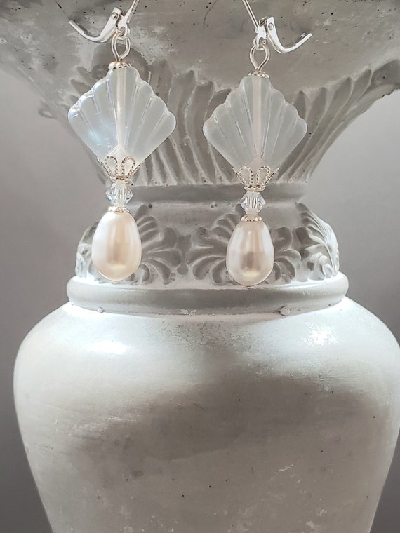 Fan Earrings Art Deco - Art Deco Earrings Bride - Great Gatsby Wedding - Reproduction Art Deco Jewelry - 1920s Bride - Vintage Style