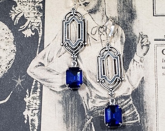 Sapphire Blue Art Deco Earrings - Art Deco Jewelry - 1920s Wedding - Vintage Style Earrings - Reproduction Jewelry - Bridesmaid Gift