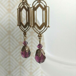 Purple Crystal Earrings 1920s Art Deco Jewelry Purple Bridal Earrings Flapper Jewelry 1920s Vintage Style image 5
