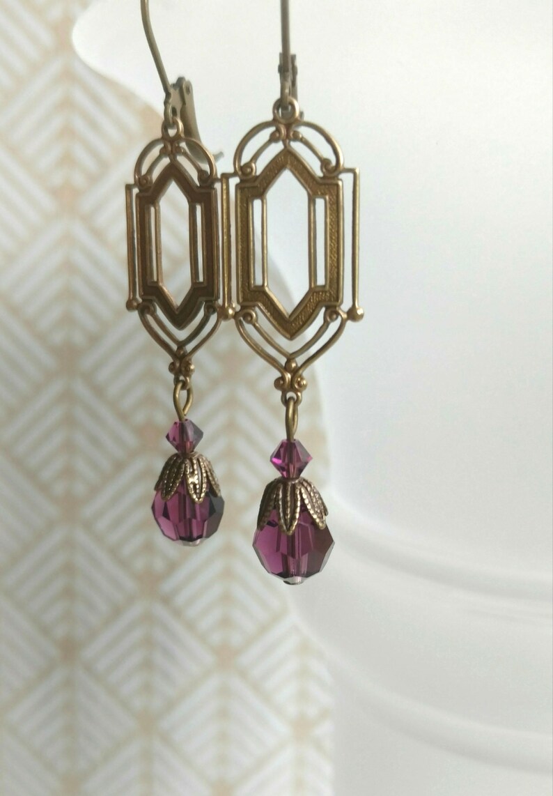 Purple Crystal Earrings 1920s Art Deco Jewelry Purple Bridal Earrings Flapper Jewelry 1920s Vintage Style image 5