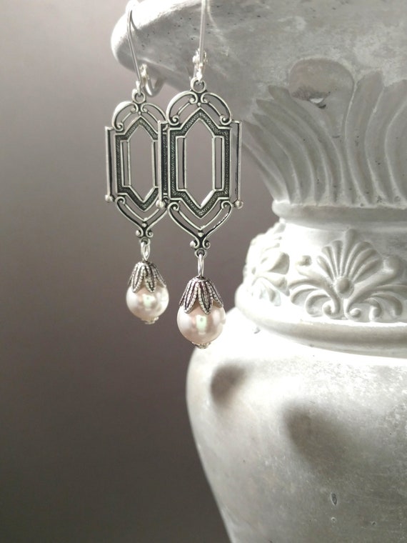 Art Deco Pearl Earrings for Bride - 1920s Art Deco Jewelry - Edwardian Style Jewelry - 1920s Earrings for Bridesmaids
