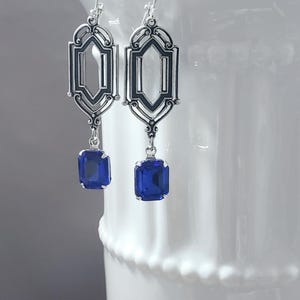 Sapphire Blue Art Deco Earrings - Art Deco Jewelry - 1920s Wedding - Vintage Style Earrings - Reproduction Jewelry - Bridesmaid Gift