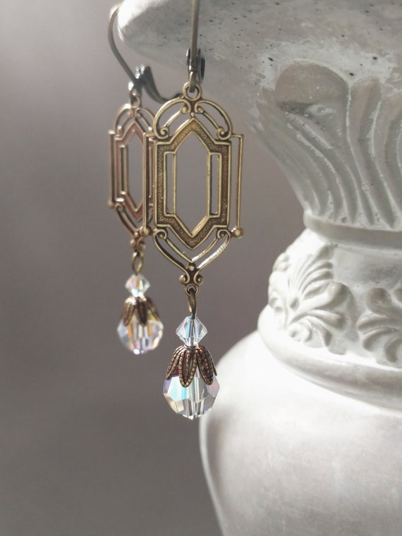 Art Deco Crystal Earrings - 1920s Art Deco Jewelry - 1920s Earrings - Edwardian Style Jewelry - Vintage Style