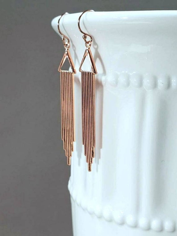 Rose Gold Art Deco Earrings - 1920s Art Deco Jewelry - 1920s Earrings - Flapper Jewelry - 1930s - Vintage Style
